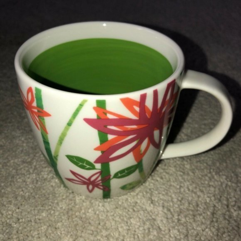Starbucks Coffee Mug 2007 12 oz Floral‎ Print Green Multi color Flowers